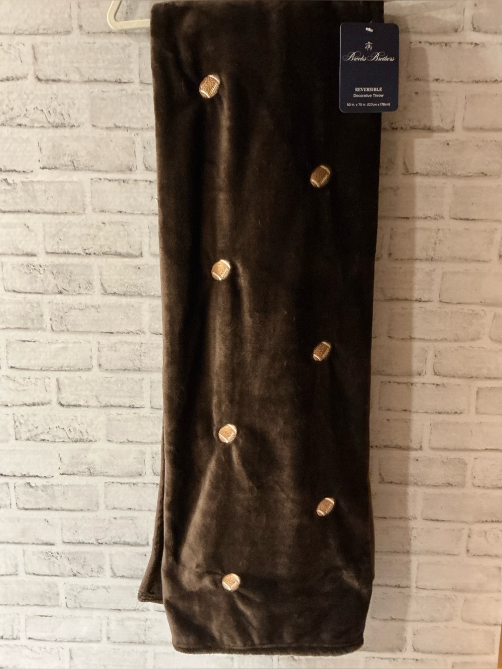 Brooks Brothers Football Embroidery Throw Blanket - 50x70"
